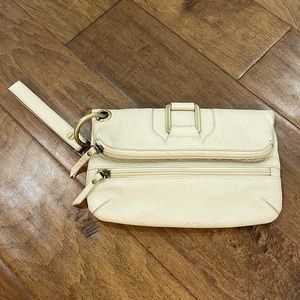 Bo Bo Bags California Cream Leather Fold Over Zipper Wristlet